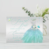 Quinceanera Save the Date Turquoise Silver Kaart (Staand voorkant)