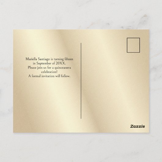 Quinceanera Save the Date Zwart Briefkaart (Achterkant)