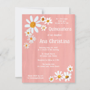 Quinceañera Schattige Daisy Boeket Handgeschilderd Kaart