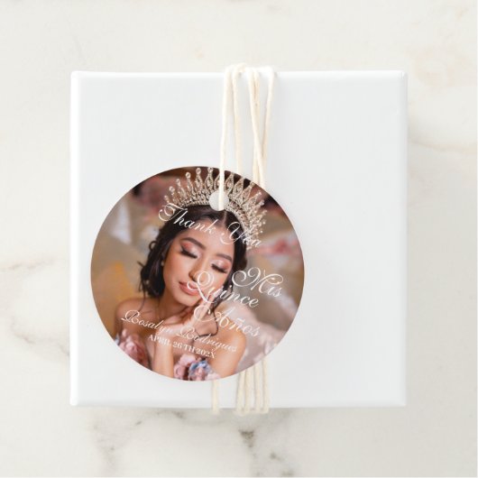 Quinceanera script foto 15e verjaardag bedankjes labels (In situ)