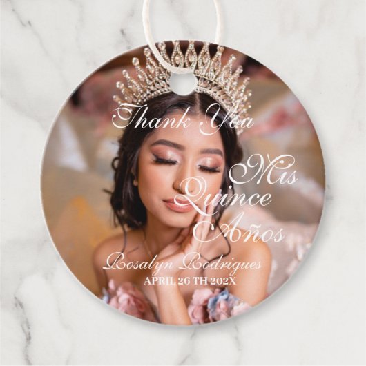 Quinceanera script foto 15e verjaardag bedankjes labels (Voorkant)