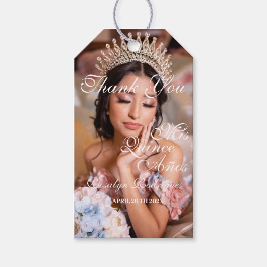 Quinceanera script foto 15e verjaardag cadeaulabel (Voorkant)