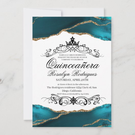 Quinceañera Script Turquoise Agate Foto 15e Kaart (Voorkant)