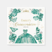 Quinceanera Servetten Smaragd Groene Jurk Bloemen (Voorkant)