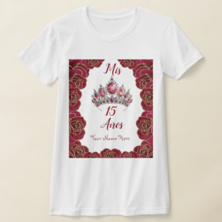 Quinceañera Shirt met Tiara, Red Roses & Mis 15 A