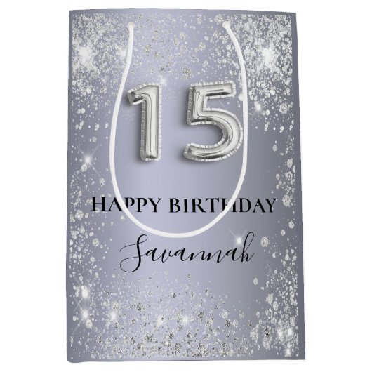 Quinceanera Silglitter-monogram Medium Cadeauzakje (Voorkant)