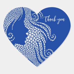 Quinceañera Silhouet Blauwe Zilveren Hartjes Hart Sticker