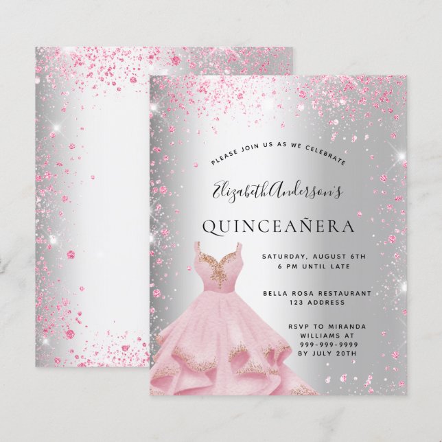 Quinceanera Silroze jurk (Voorkant / Achterkant)