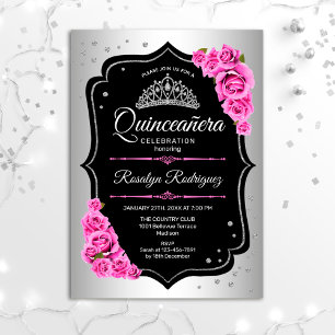 Quinceanera - Silver Black Pink Kaart