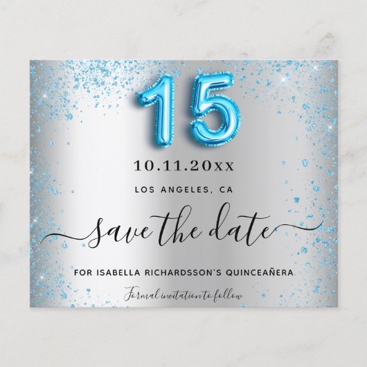 Quinceanera Silver Blue budget, behalve de datum Flyer (Voorkant)
