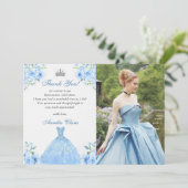 Quinceanera Silver Blue Floral Gown Carte de remer (Debout devant)