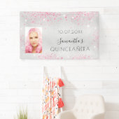 Quinceanera Silver Foto paars glitter monogram Spandoek (Insitu)