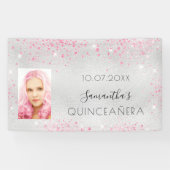 Quinceanera Silver Foto paars glitter monogram Spandoek (Horizontaal)