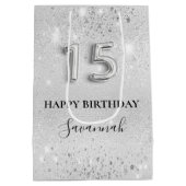 Quinceanera Silver Glitter sparren Medium Cadeauzakje (Achterkant)