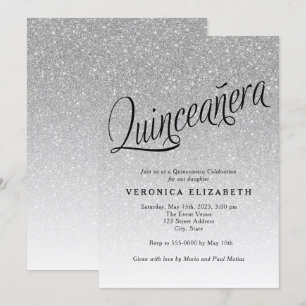 Quinceanera Silver Glitter Verjaardag Uitnodiging