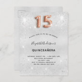 Quinceanera Silver roos goud glitsstof Uitnodiging Briefkaart (Voorkant / Achterkant)