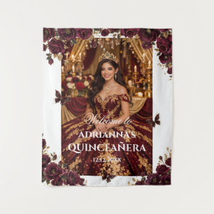 Quinceañera Smaragd Goud Bourgondische Rozen Prins Wandkleed