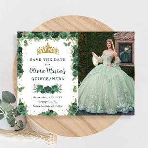 Quinceañera Smaragd Groene Bloemenvlinders Foto Save The Date