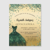 Quinceanera smaragd groene jurk luxe party magnetische uitnodiging (Voorkant)