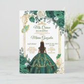 Quinceañera Smaragd Groene Vlinder Gouden Kroon Kaart (Staand voorkant)