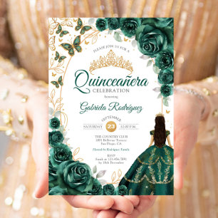 Quinceanera Smaragdgroen Goud Bloem Kaart