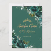 Quinceañera Smaragdgroene Bloemen Gouden Vlinders Bedankkaart (Achterkant)