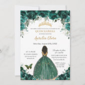 Quinceañera Smaragdgroene Bloemige Prinsessen Kroo Kaart (Voorkant)