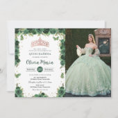 Quinceañera Smaragdgroene Bloemvlinders Foto Kaart (Voorkant)
