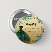 Quinceanera smaragdgroene gouden jurk ronde button 5,7 cm (Voorkant /achterkant)