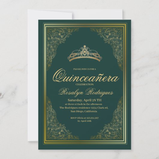 Quinceanera smaragdgroene gouden Prinsessen Tiara Kaart (Voorkant)