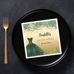 Quinceanera smaragdgroene jurk goud servet