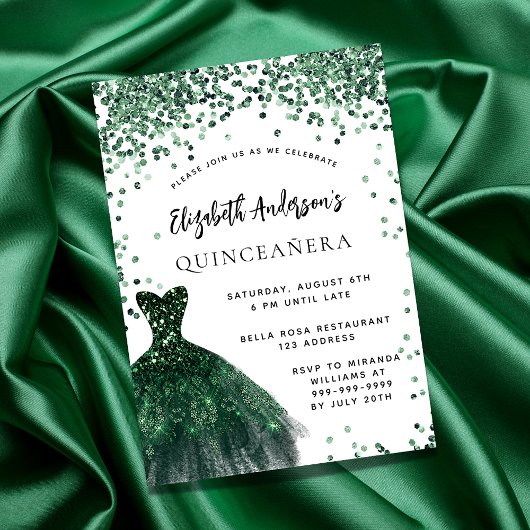 Quinceanera smaragdgroene jurk wit kaart