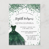 Quinceanera smaragdgroene jurk wit uitnodiging briefkaart (Voorkant)