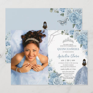 Quinceañera Soft Baby Blue Floral Princess 15 Años Kaart