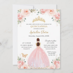 Quinceañera Soft Blush Floral Butterflies Princess Kaart
