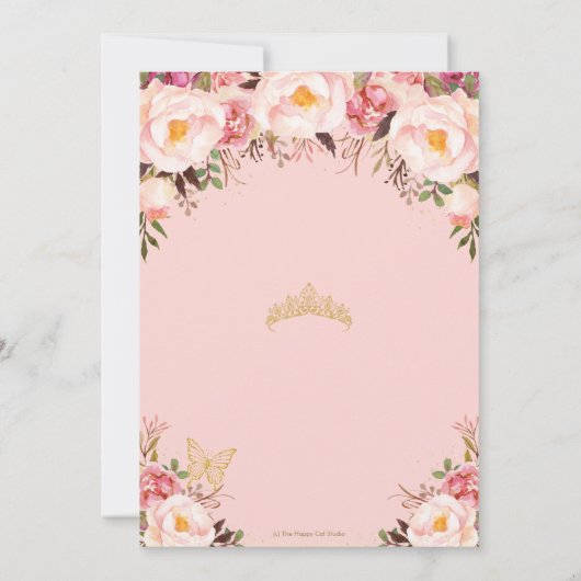 Quinceañera Soft Blush Floral Gold Tiara Butterfly Kaart (Achterkant)