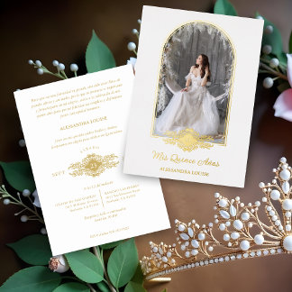 Quinceañera Spaanse Fantasie Gouden Boog Effect Fo Folie Uitnodiging