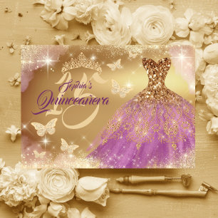 Quinceanera Sparkle Gold Paarse jurk Kaart