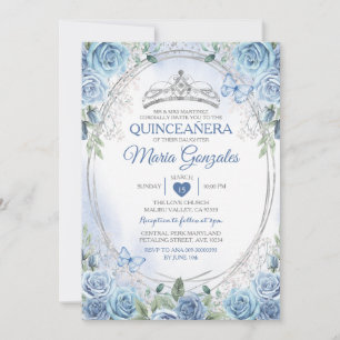 Quinceañera Stoffig Blauw & Zilveren Kroonvlinder Kaart