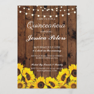 Quinceanera Sunflower Wood licht Rustic Invite 15 Kaart