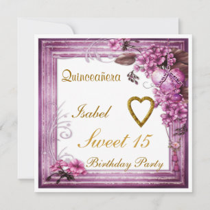 Quinceanera Sweet 15 Anniversaire Invitation rose