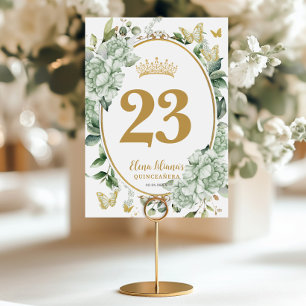 Quinceanera Sweet 16 Sage Green Floral Butterflies Kaart