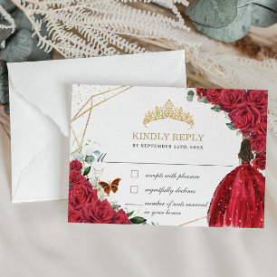 Quinceañera Sweet 16 Verjaardag Rode Rozen Bloemen RSVP Kaartje
