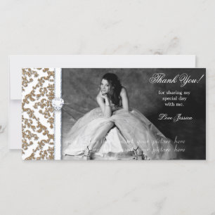 Quinceanera Sweet Sixteen Glitter Damask Bedankkaart