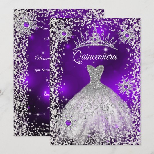 Quinceanera Tiara Dress paarse winter Snowflake Kaart (Voorkant / Achterkant)