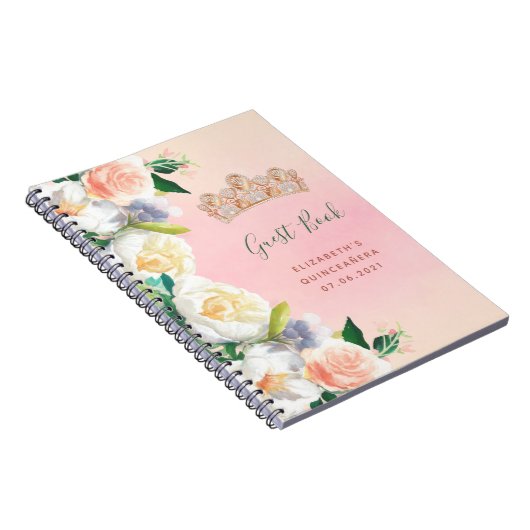 Quinceanera tiara floreert witte perzik Guest Book Notitieboek (Rechterzijde)