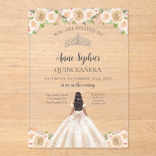 Quinceañera Tiara transparante uitnodiging Acryl Uitnodigingen (Voorkant)