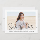 Quinceañera Trendy Script Chic Modern 2 Foto Save The Date (Voorkant)