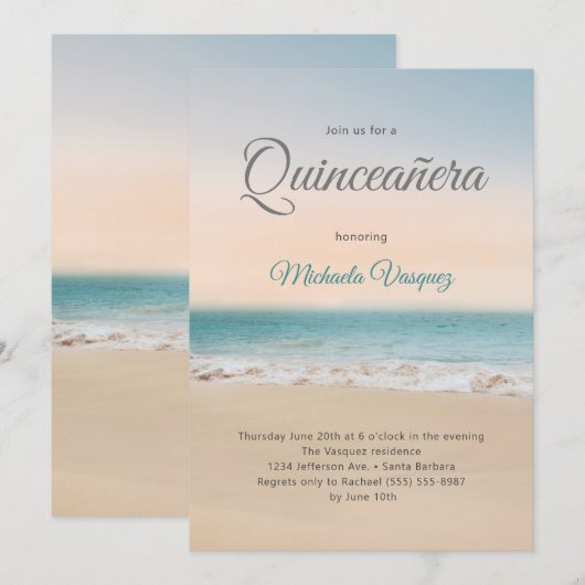 Quinceañera Tropical Beach Party Invitation (Devant / Derrière)