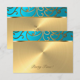 Quinceanera Turquoise Blue en Gold Filigree Swirl Kaart